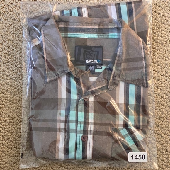 RIP CURL Brown & Blue-Green Plaid Short Sleeve Collared Shirt Men M Medium - Picture 8 of 8